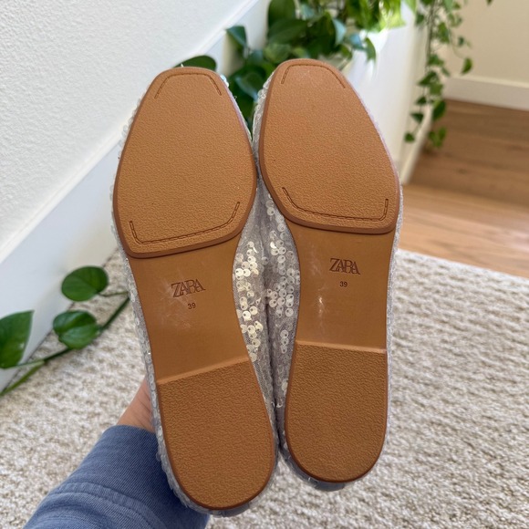 NEW ZARA Women Silver Sequin BALLERINA Ballet Flats Bow SLIP ON WOMEN 8 - Picture 5 of 10